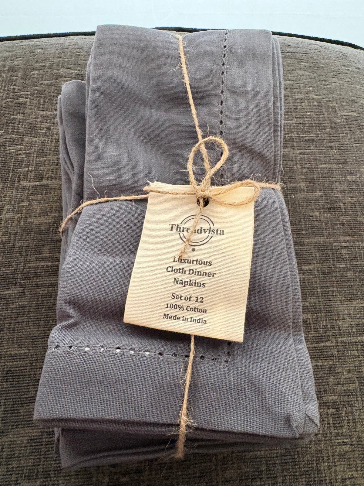 Hemstitch Cloth Dinner Napkins Cotton 12 Pack - Soft Durable Washable - Ideal for Farmhouse Parties Wedding Christmas Easter - Perfect Everyday Use Table Cloth Napkins 46x46 cm DARK Grey