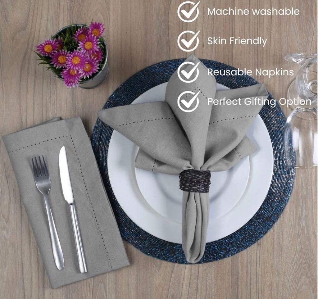 Hemstitch Cloth Dinner Napkins Cotton 12 Pack - Soft Durable Washable - Ideal for Farmhouse Parties Wedding Christmas Easter - Perfect Everyday Use Table Cloth Napkins 46x46 cm DARK Grey