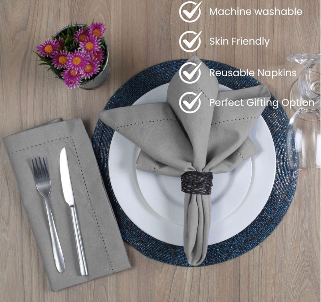 Hemstitch Cloth Dinner Napkins Cotton 12 Pack - Soft Durable Washable - Ideal for Farmhouse Parties Wedding Christmas Easter - Perfect Everyday Use Table Cloth Napkins 46x46 cm DARK Grey