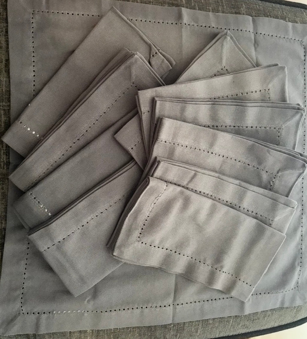 Hemstitch Cloth Dinner Napkins Cotton 12 Pack - Soft Durable Washable - Ideal for Farmhouse Parties Wedding Christmas Easter - Perfect Everyday Use Table Cloth Napkins 46x46 cm DARK Grey