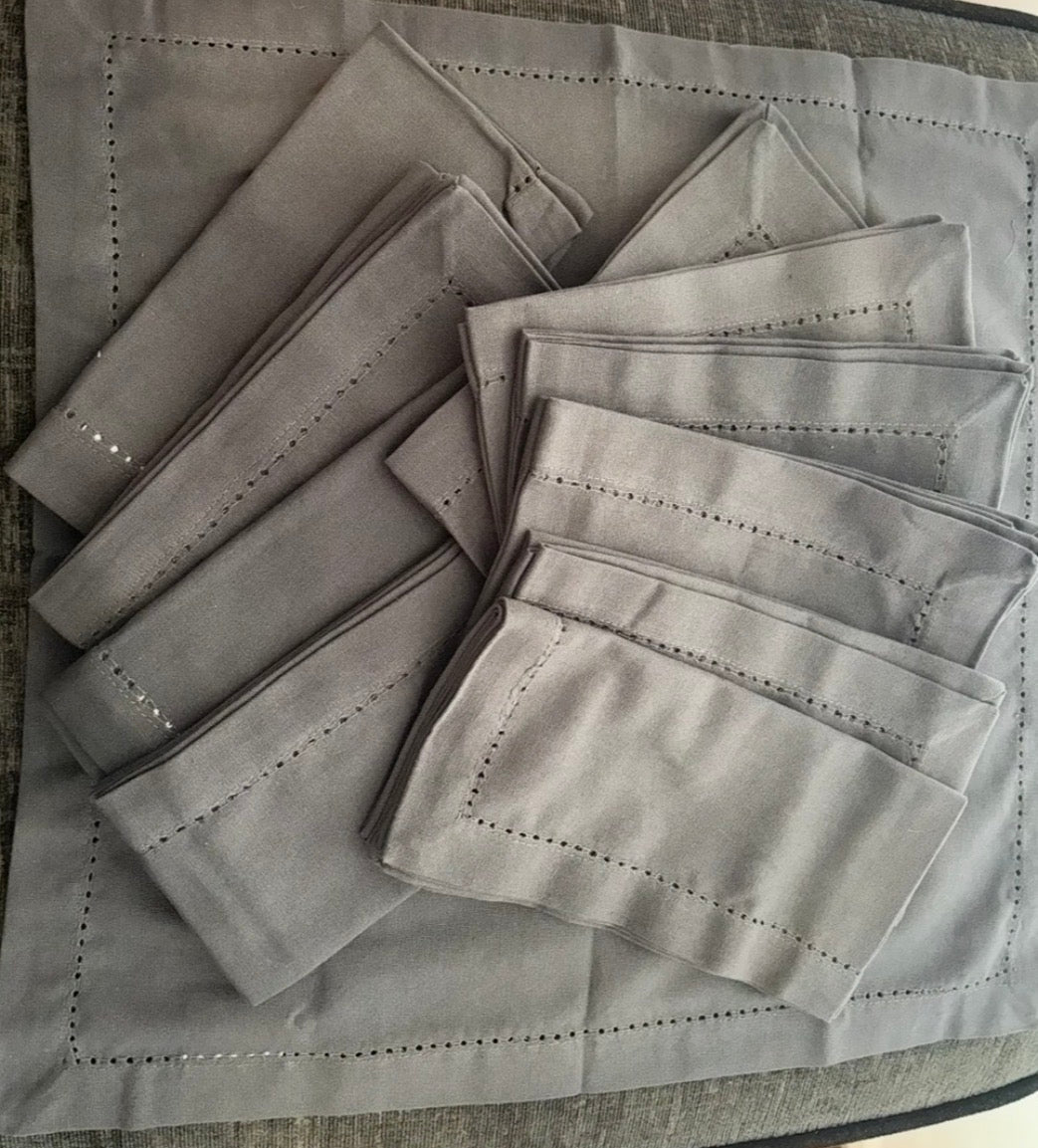 Hemstitch Cloth Dinner Napkins Cotton 12 Pack - Soft Durable Washable - Ideal for Farmhouse Parties Wedding Christmas Easter - Perfect Everyday Use Table Cloth Napkins 46x46 cm DARK Grey