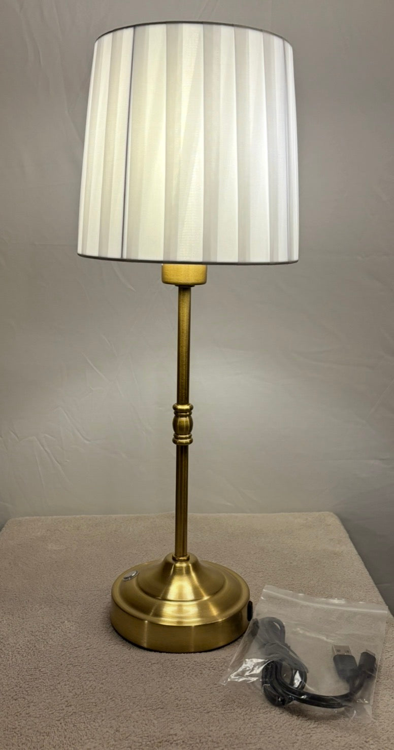 SILK WHITE PLEATED Rechargeable Cordless Table Lamp, 12-45 hours of lighting- Pleated Shade. [Energy Class F]